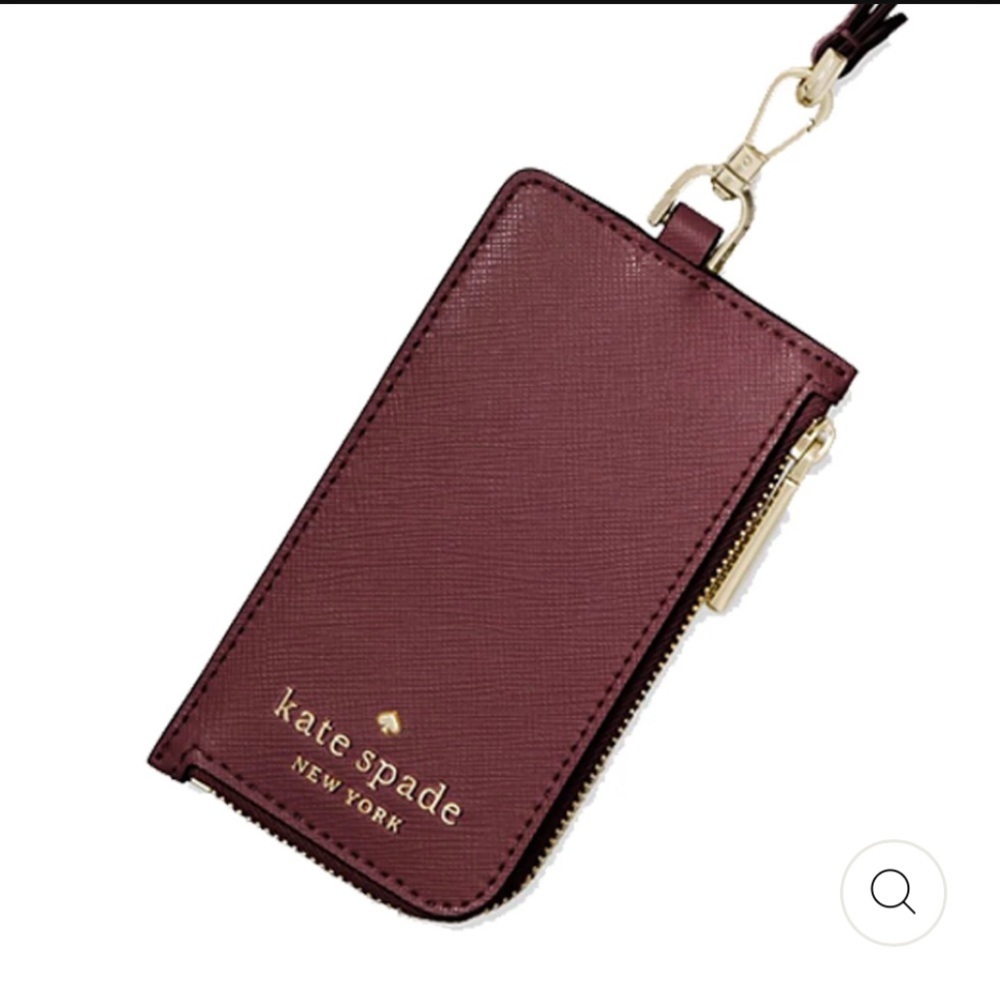 KATE SPADE STACI CARD CASE LANYARD IN DEEP BERRY NEW